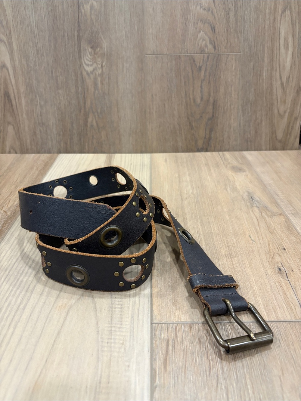 Dark Brown Leather Grommet Studded Men’s Belt size 2XL